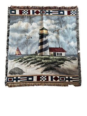 Vintage Mohawk Home Sandy Dunes Beach Nautical Tapestry Fringe Throw 50x60